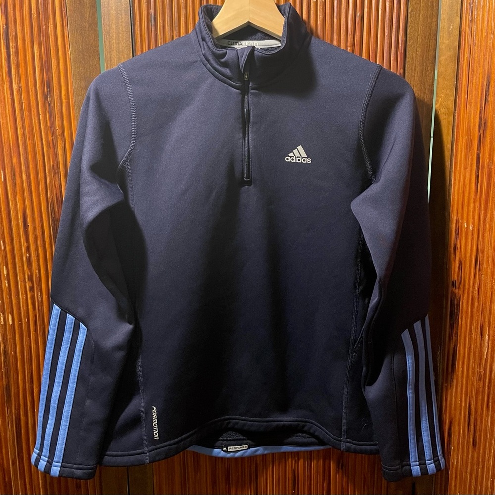 Adidas Navy Blue Zip-up Mock-neck Long-sleeve Fleece